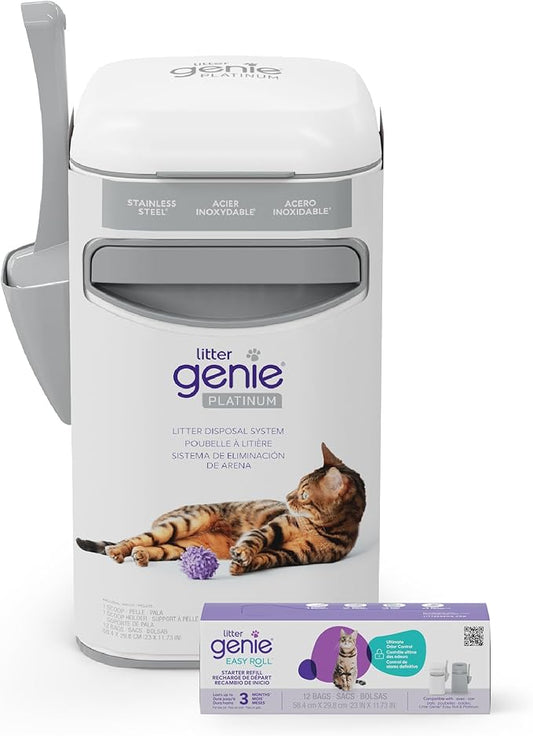 Litter Genie Platinum Pail Made of Durable Stainless Steel Includes 1 Easy Roll by LitterGenie