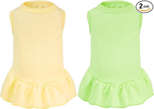 2 Pcs Dog Dresses Cat Skirt Solid Color Dog Clothes Summer Sleeveless Puppy by choyaxo