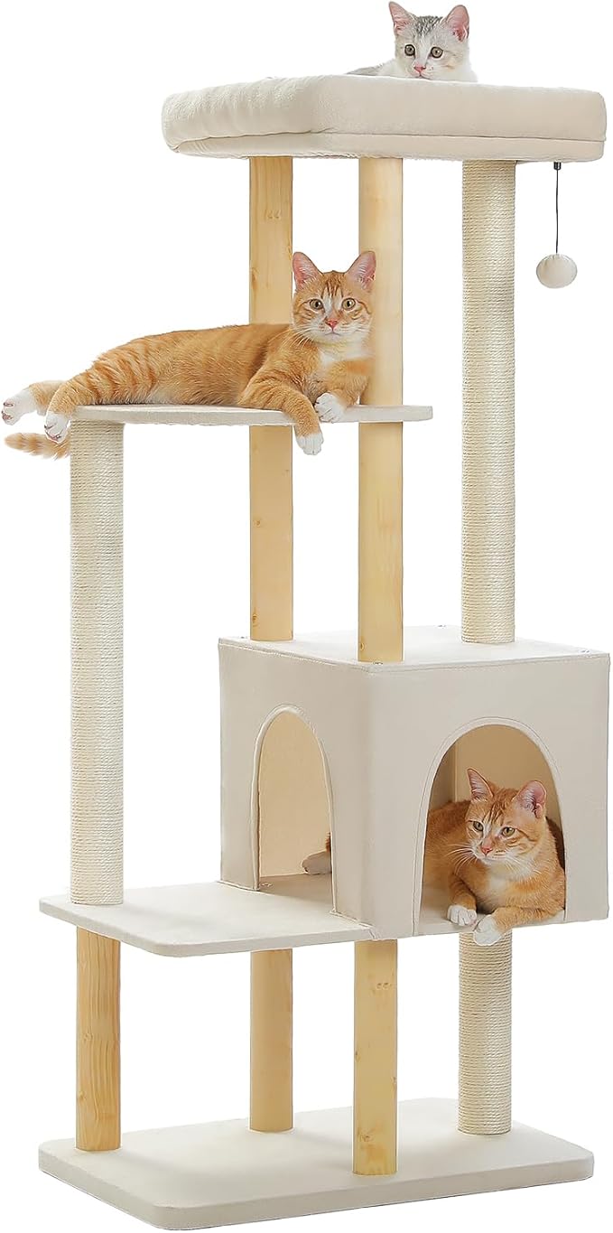 PAWZ Road Large Cat Tree, 53 Inches Modern Wooden Cat Tower - Image 4