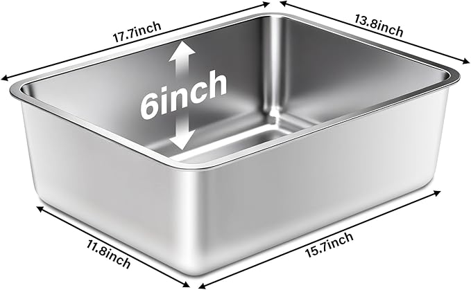 Stainless Steel Litter Box for Cats, Metal Cat Litter Box Non-Stick and Easy to - Image 2