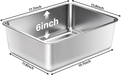 Stainless Steel Litter Box for Cats, Metal Cat Litter Box Non-Stick and Easy to - Image 2