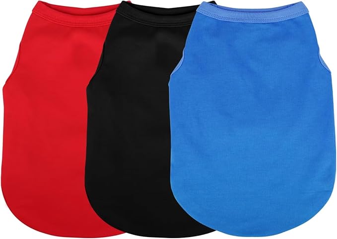 Paiaite 3 Pieces Plain Dog Shirt Sleeveless Puppy Cotton Dog Shirts Breathable by Paiaite