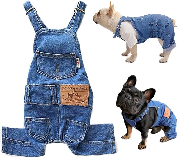 Dog Shirts Clothes Denim Overalls, Pet Jeans Onesies Apparel, Puppy Jean Jacket by Tealots