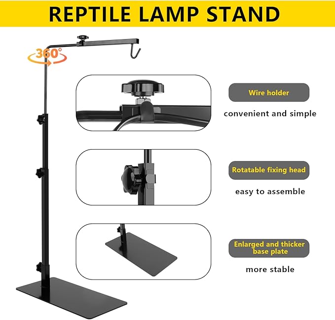 LUCKY HERP Reptile Lamp Stand, Adjustable 14-32 inch Metal Floor Light Holder - Image 5
