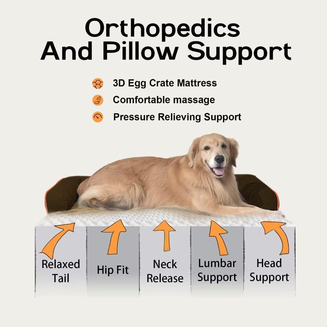 Large Dog Bed Orthopedic Washable: Extra Brown Large Big Dog Bed with Removable Bolster & Memory Foam Couch Sofa - Waterproof Washable with Cover