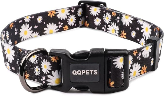 QQPETS Adjustable Soft Dog Collar: Print Flower Pink Multicolor Cute Patterns by QQPETS