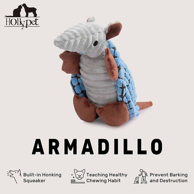 Hollypet Plush Dog Squeaky Toy Stuffed Armadillo Animal Pet Puppy Chew Toys - Image 4