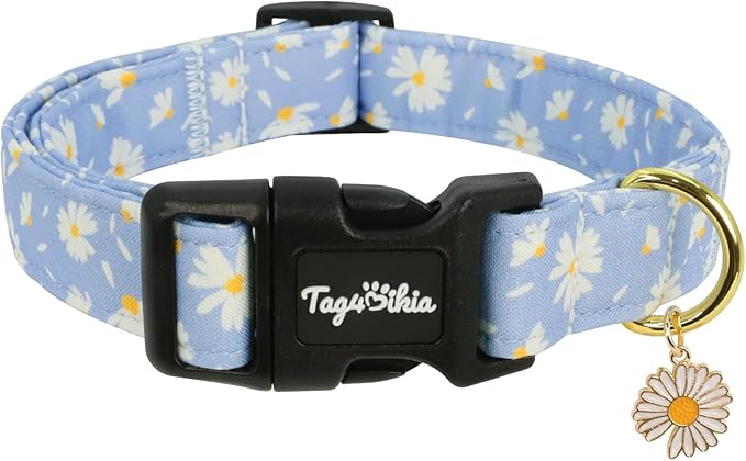 Dog Collar with Daisy Patterns, Spring Summer Collection Blue Dog Collar with by Unknown