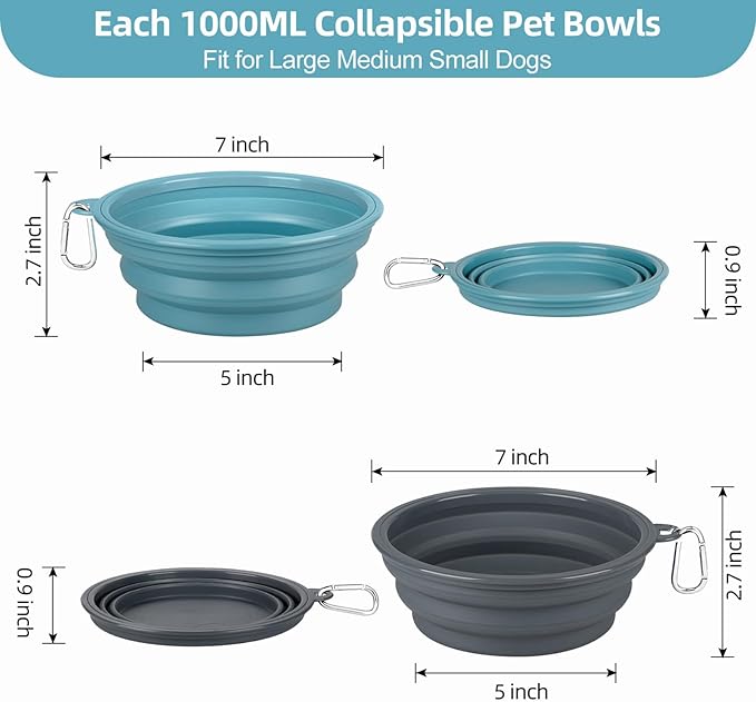Kytely 2 Pack Collapsible Dog Bowls - 1000ml Portable Pet Food & Water Bowls - Image 3