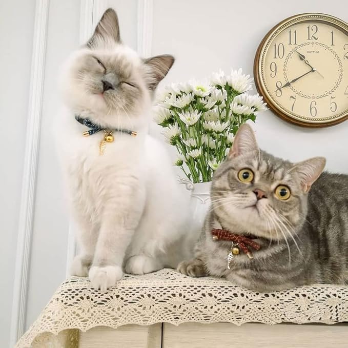 Cute Bowtie Cat Collar with Bell. Japanese Stylish Bowknot & Fish Charm. Safety - Image 8