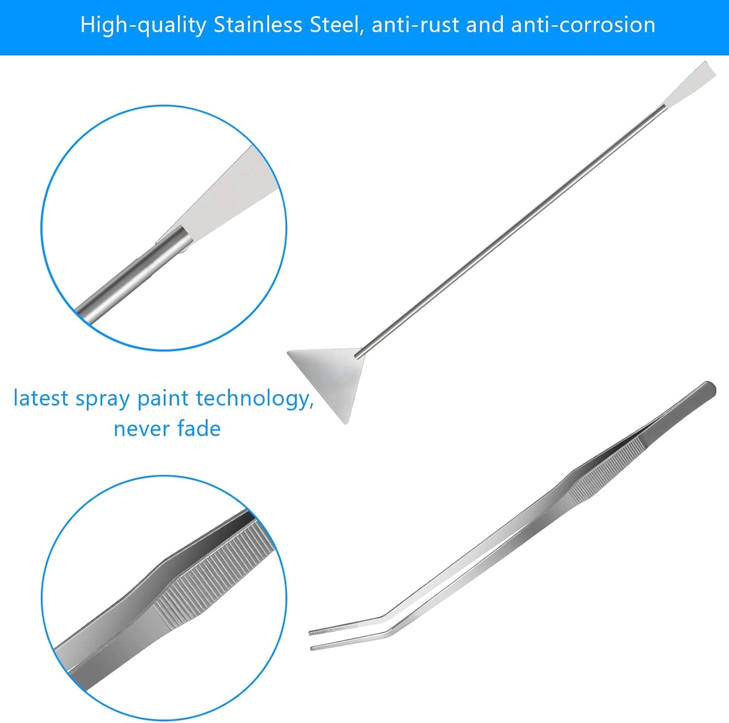 Aquarium Aquascape Tools Kit 15in, 4 in 1 Anti-Rust Aquatic Plant Aquascaping Tool Stainless Steel Tweezers Scissor Spatula for Aquarium Tank Clean Fish Tank Aquascape Accessories Set(Silver)