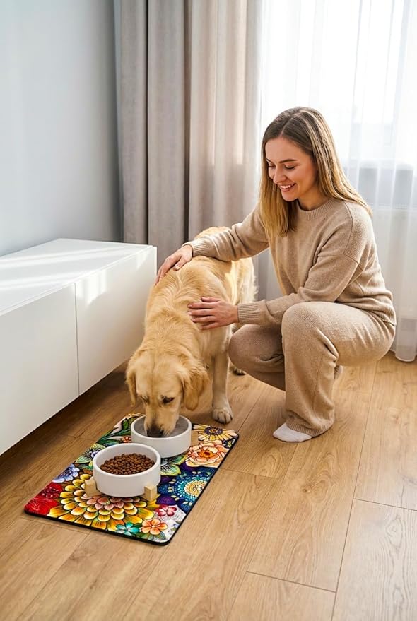 Rnivvi Dog Food Mat, Cute Anti-Slip Rubber Pet Feeding Rug Protect Floors - Image 7