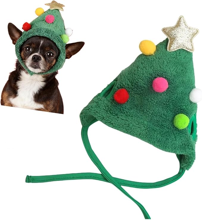 Christmas Tree Headwear Hat for Pet Decorations Star Pompoms Christmas Dog by Zhzrche
