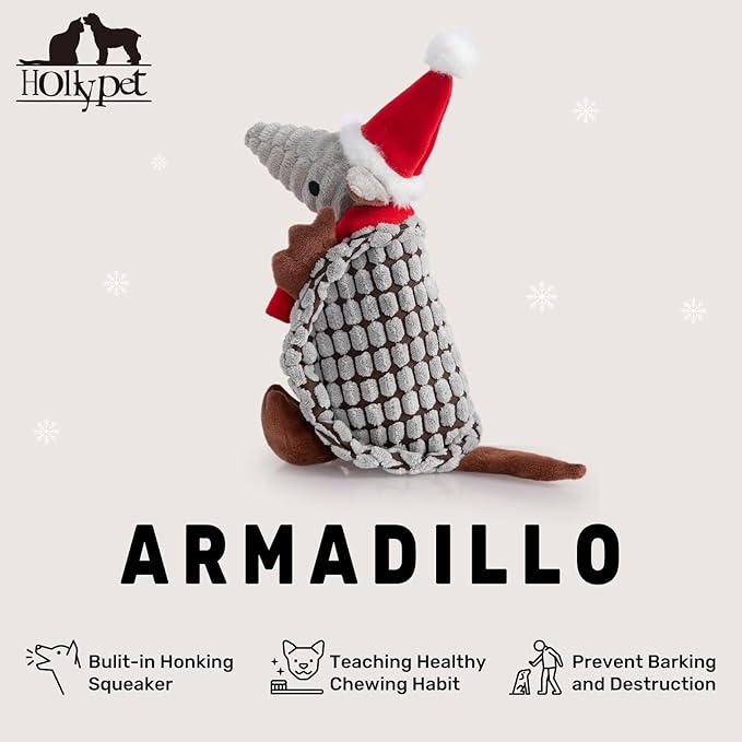 Hollypet Plush Dog Squeaky Toy Stuffed Armadillo Animal Pet Puppy Chew Toys - Image 4