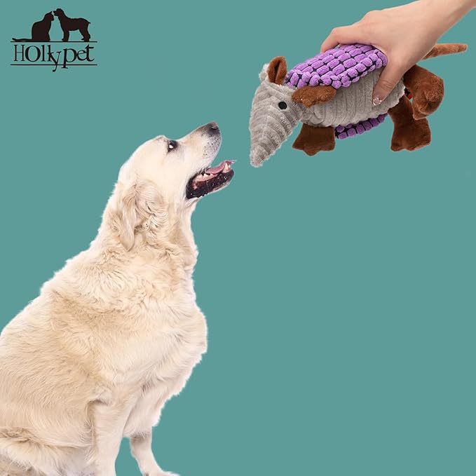 Hollypet Plush Dog Squeaky Toy Stuffed Armadillo Animal Pet Puppy Chew Toys - Image 5