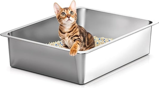Kirecoo Stainless Steel Cat Litter Box, Small Metal High Sided Cat Pan Box by Kirecoo