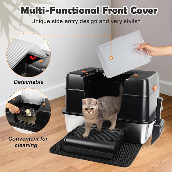 Vivifying Stainless Steel Litter Box, XL Side Entry Extra Large Litter Box - Image 5
