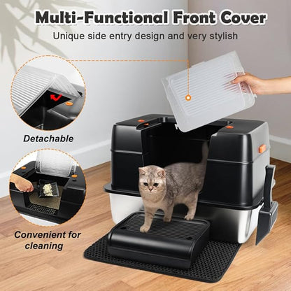 Vivifying Stainless Steel Litter Box, XL Side Entry Extra Large Litter Box - Image 5