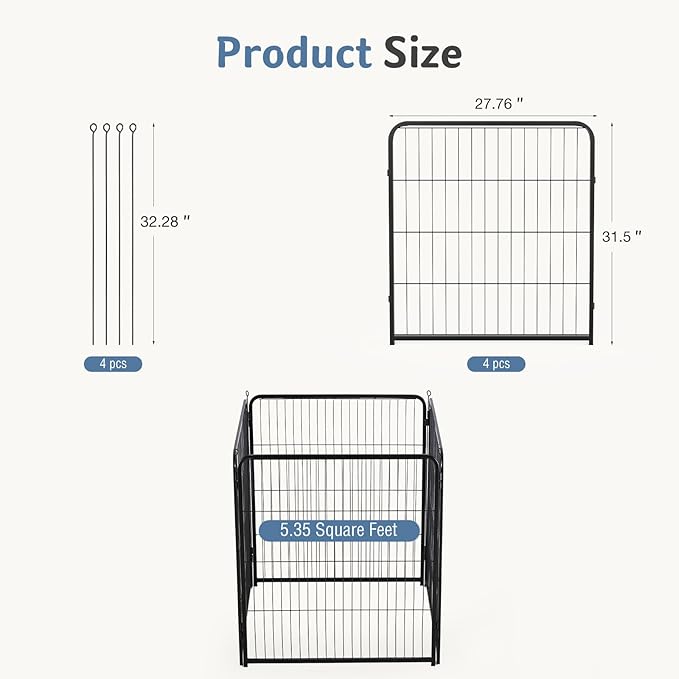 DUMOS Dog Playpen Indoor, Metal 32 Inch 4 Panels Foldable Pet Fence - Image 5