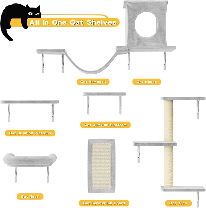 12-in-1 Cat Wall Shelves, Wall Mounted Cat Climber - Image 5