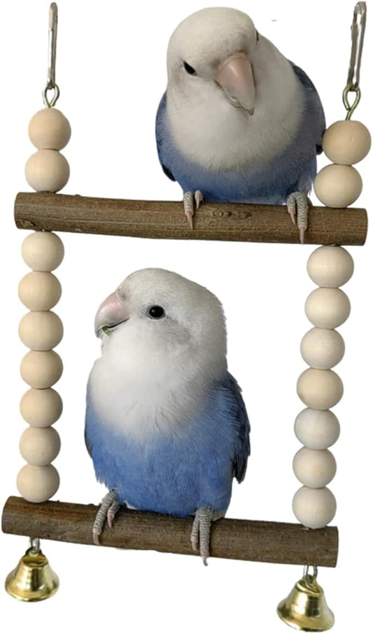 Bird Hook Swing with Bell Toys, Hanging Stand Swing, Double Layer Wooden Perch by Unknown