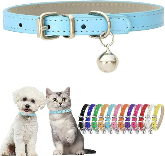 Sky Blue Puppy Collar with Bell Faux Leather Small Dog Collar with Bells by Hotlion