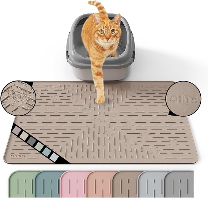 OHMO Cat Litter Mat Trapping Mat Premium Silicone Rubber 23.5x16 Beige by OHMO