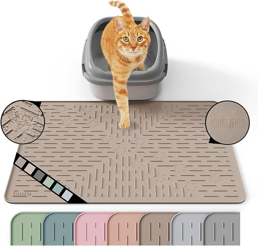 OHMO Cat Litter Mat Trapping Mat Premium Silicone Rubber 23.5x16 Beige by OHMO