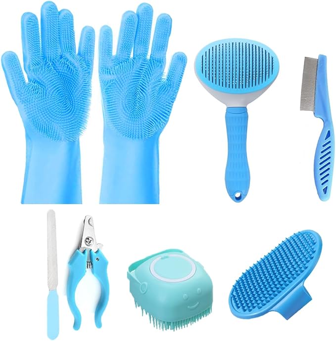 8PCS Dog Bath Supplies Set，Dog Washing Gloves，Shampoo Brush, Bath Supplies by KEEPLKVOC