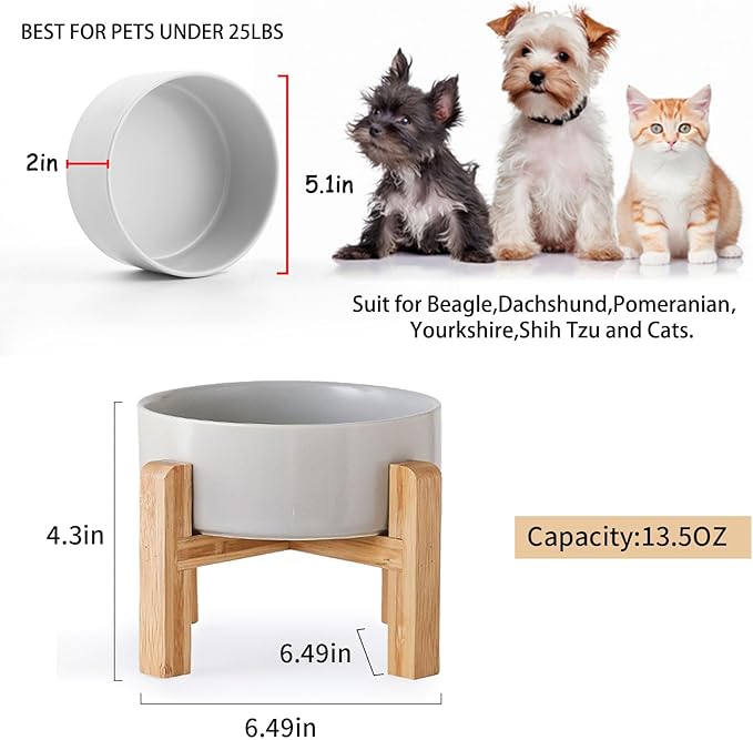 Petygooing Grey Elevated/Raised Ceramic Dog Bowl - Image 3