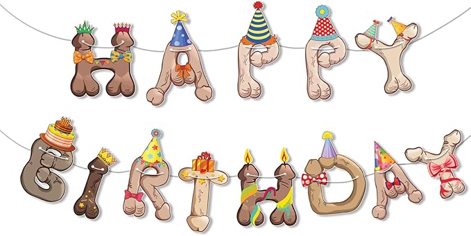 Funny Penis Happy Birthday Banner Garland — Pre-Strung Naughty Adult Birthday by Momapopup