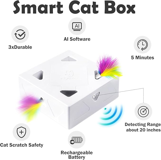 Interactive Cat Toys -Migibox for Indoor Bored Cats, Automatic Pop Out Feathers - Image 2