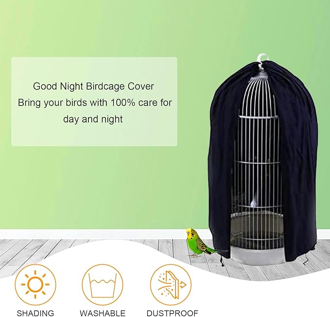 Black Round Dome Top Bird Cage Cover Shield, Birdcage Light Covers Skirt - Image 5