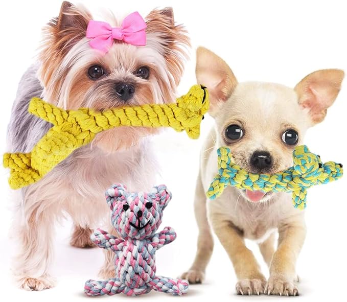 SunGrow Cotton Rope Knot Puppy & Ferret Toys, Tough Teething Chewable Teddy Bear - Image 2