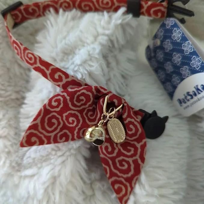 Bunny Ears Cat Collar, Japan Lucky ‘開三運’ Charm. Safety Breakaway Bowtie Kitten - Image 7
