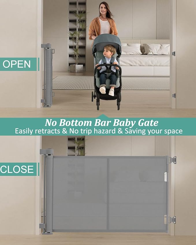 Miumoon 59 inch Retractable Baby Gates 34 inch Tall, Retractable Gate - Image 4