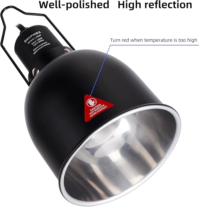 DXOPHIEX 5.5inch Deep Dome Reptile Heat Lamp Reptile Light Fixture UVB Light - Image 3