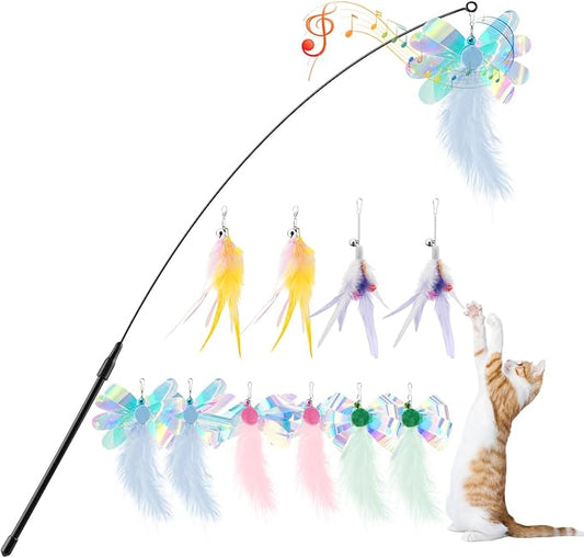 Pawaboo Feather Teaser Cat Toy, Interactive Feather Wands Cats Toy Flying by Pawaboo