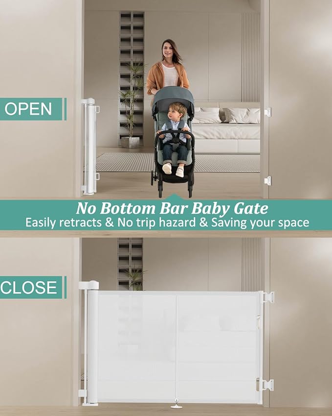 Miumoon 59 inch Retractable Baby Gates 34 inch Tall, Retractable Gate - Image 4