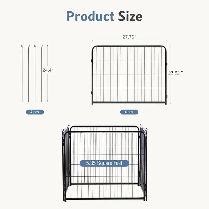 DUMOS Dog Playpen Indoor, Metal 24 Inch 4 Panels Foldable Pet Fence - Image 5