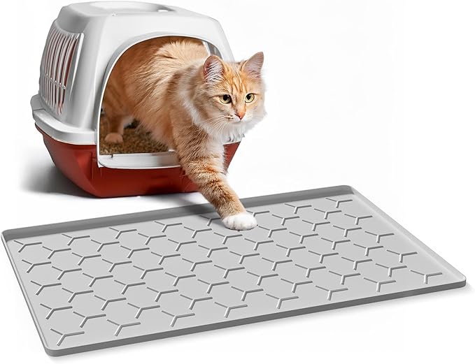 Garoopion Cat Litter Box Mat, Silicone Kitty Litter Mat, Light Gray by Garoopion