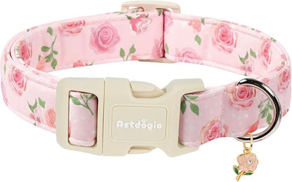 Spring Summer Dog Collar with Pink Rose, Adjustable Cotton Puppy Collars by Unknown