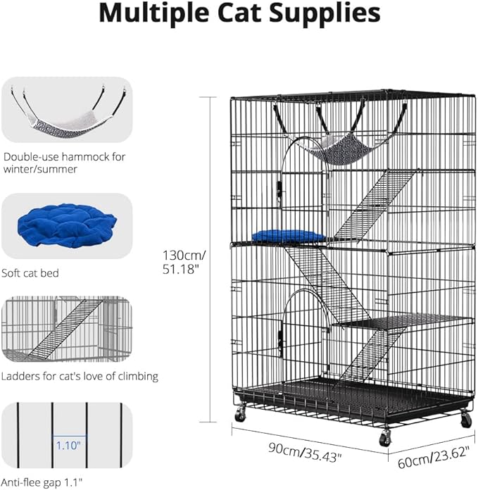 PawGiant 4-Tier Large Cat Cage Playpen, 51-inch Indoor/Outdoor Enclosure - Image 3