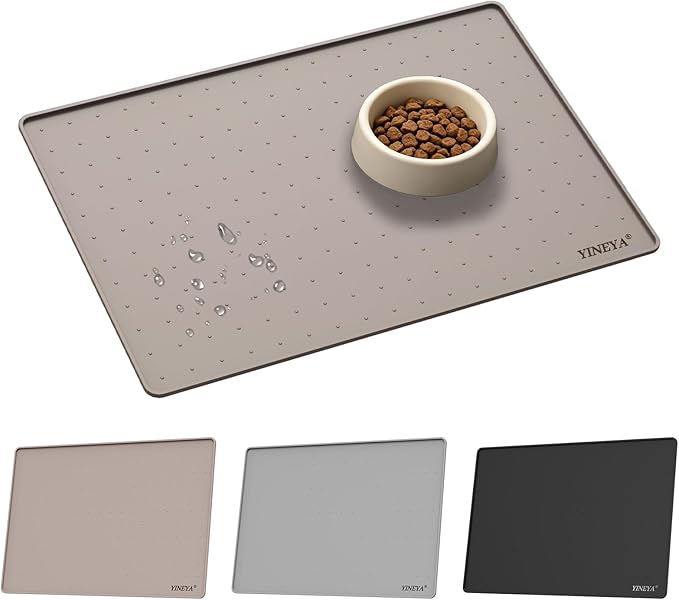 YINEYA Silicone Dog & Cat Food Mat Waterproof 18" x 12", Raised Edge Dog Bowl by YINEYA