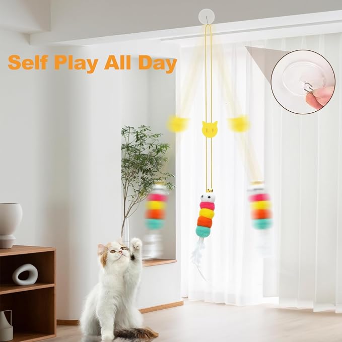 JIARON 6 PCS Interactive Cat Feather Toys, Indoor Hanging Retractable Cat Toy - Image 2