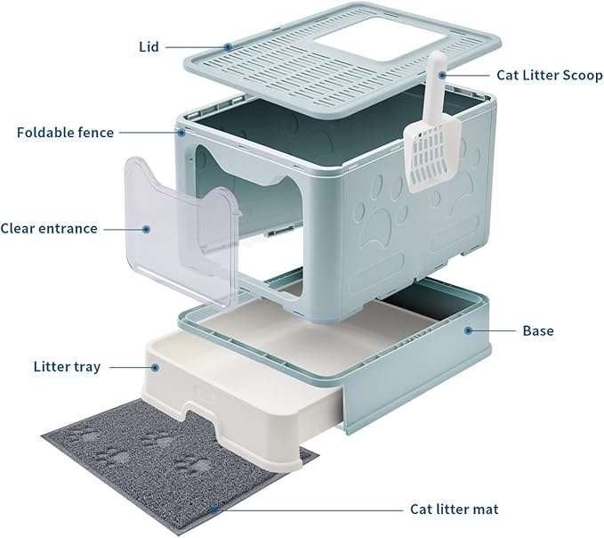 Medario Cat Litter Box with Litter Mat and Scoop, Large Covered Litter Box with - Image 7