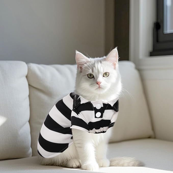 Dog Shirt Polo Shirt Striped Collar Puppy Clothes Summer Button Up Pet Clothes - Image 5