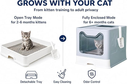 Medario Cat Litter Box with Litter Mat and Scoop, Large Covered Litter Box with - Image 3