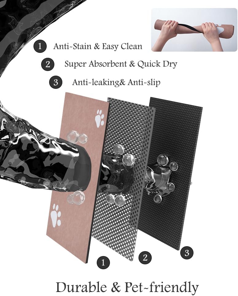 Pet Feeding Mat-Absorbent Dog Mat for Food and Water Bowl-No Stains Quick Dry Water Dispenser Mat-Dog Accessories Pet Supplies-Bowl for Messy Drinkers（Dusty Pink,23"x34"