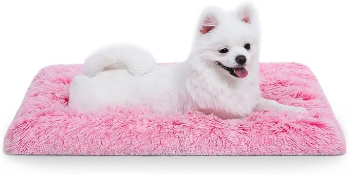 Vonabem Medium Dog Bed Crate Pad 30 inch, Washable Pink Plush Soft Puppy Beds - Image 7